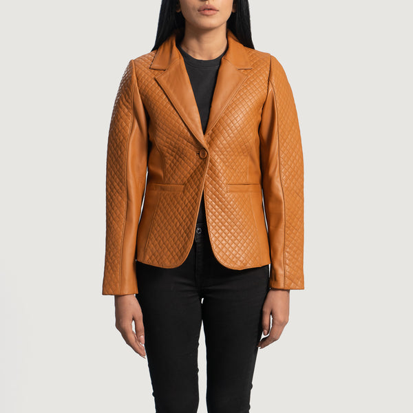 Cora quilted brown leather blazer by TJS in USA