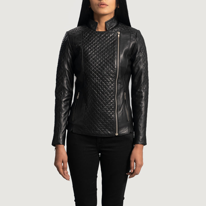 TJS Orient Grain Quilted Black Leather Biker Jacket in France style
