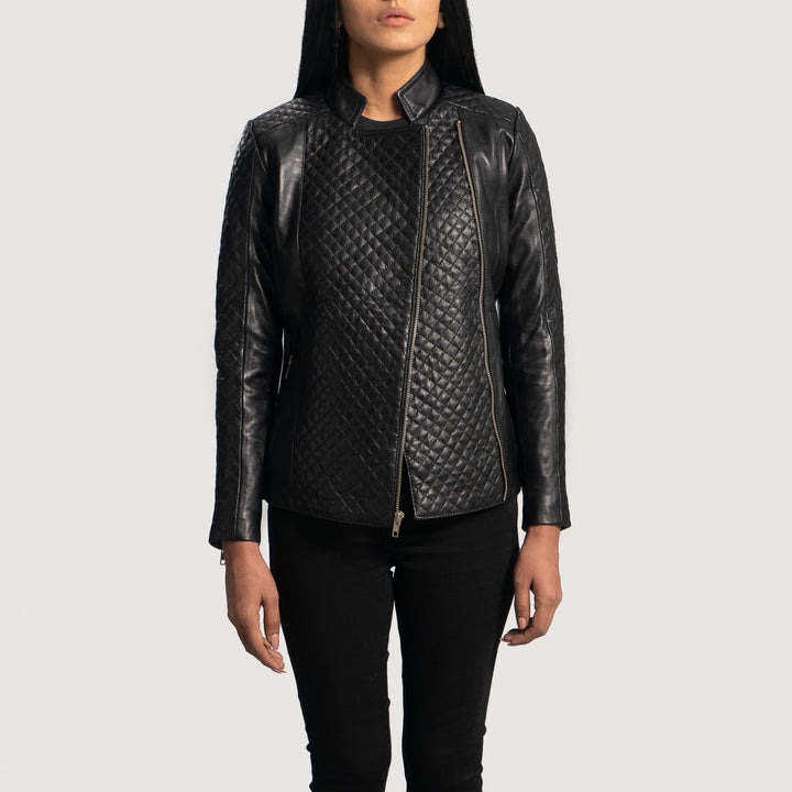 Orient Grain Quilted Black Leather Biker Jacket by TJS in USA 