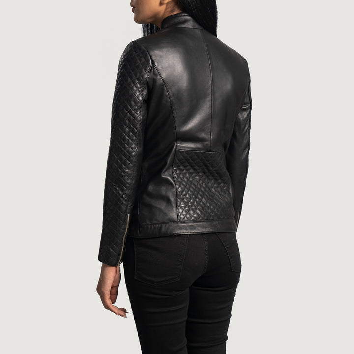 TJS Orient Grain Quilted Motorcycle Jacket in Black Leather in USA