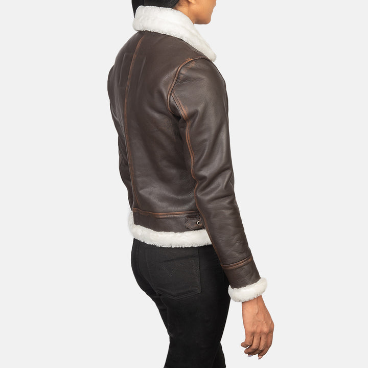 Classic women's brown leather flight jacket in USA
