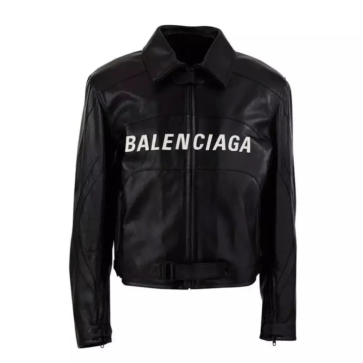 Balenciaga black leather jacket in France style