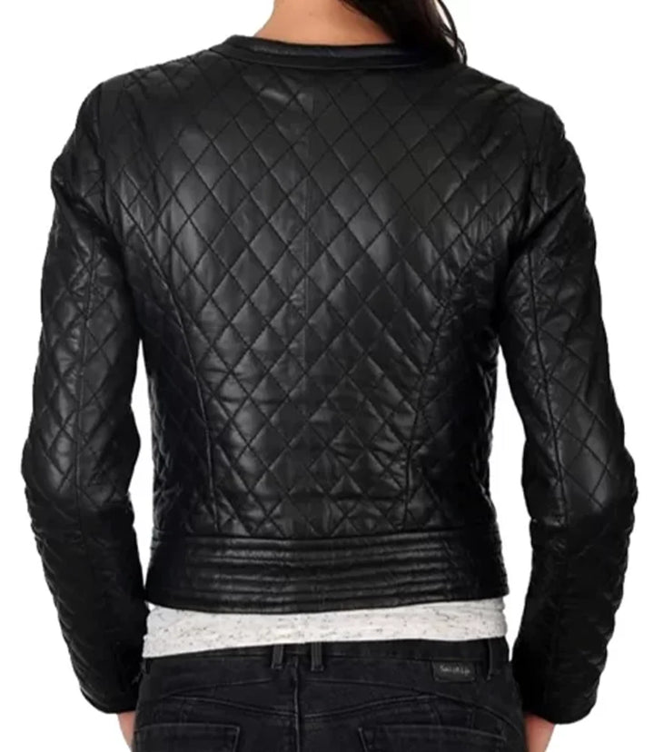 Black Quilted Collarless Jacket for Women by TJS in USA style