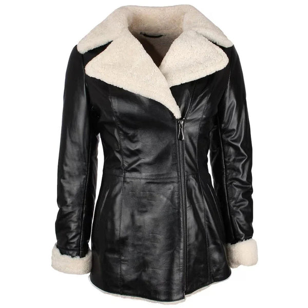 Shop Women's Black Shearling Lambskin Leather Trench Overcoat