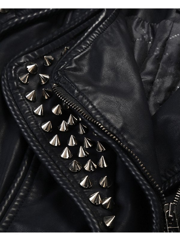 Stylish women's rocker studded leather jacket in American style