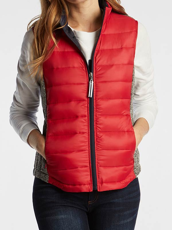 Women's vibrant red puffer vest in USA