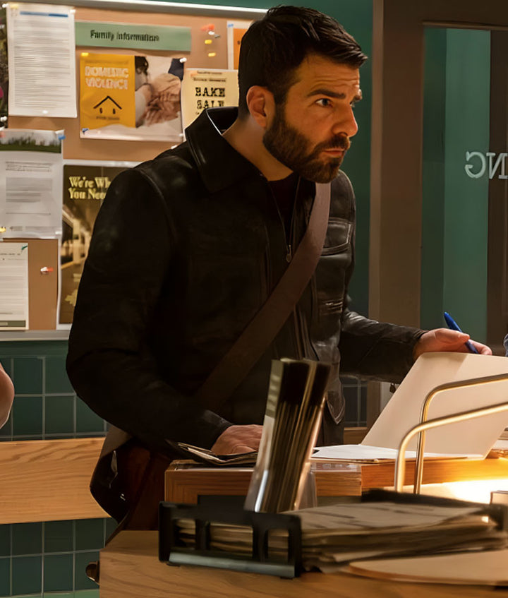 Chic Leather Jacket Worn by Zachary Quinto in Brilliant Minds in USA
