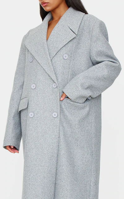 Wool look maxi coat in grey with relaxed oversized fit in USA