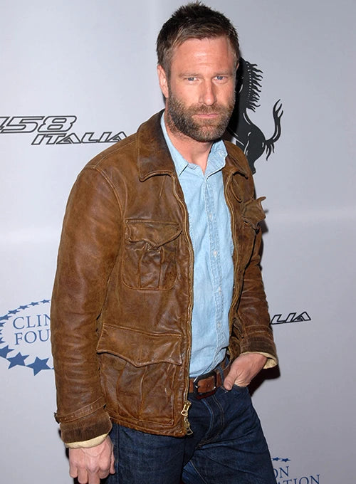 Elegant leather jacket inspired by Aaron Eckhart's style