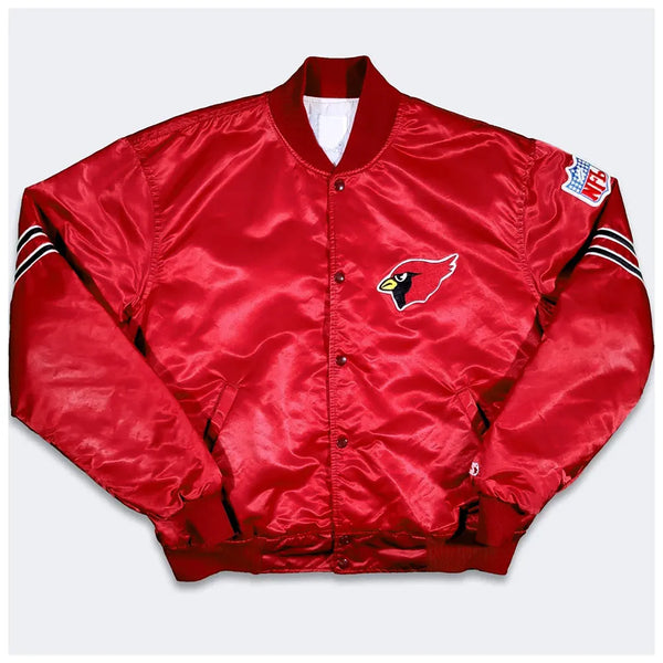 Vintage 80s Arizona Cardinals Red Satin Bomber Jacket
