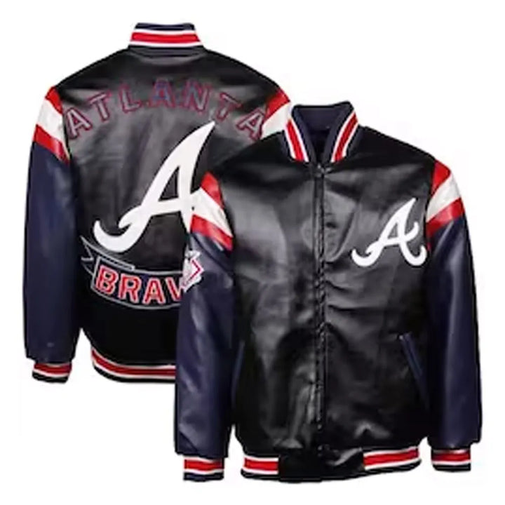 black and navy blue braves leather jacket

