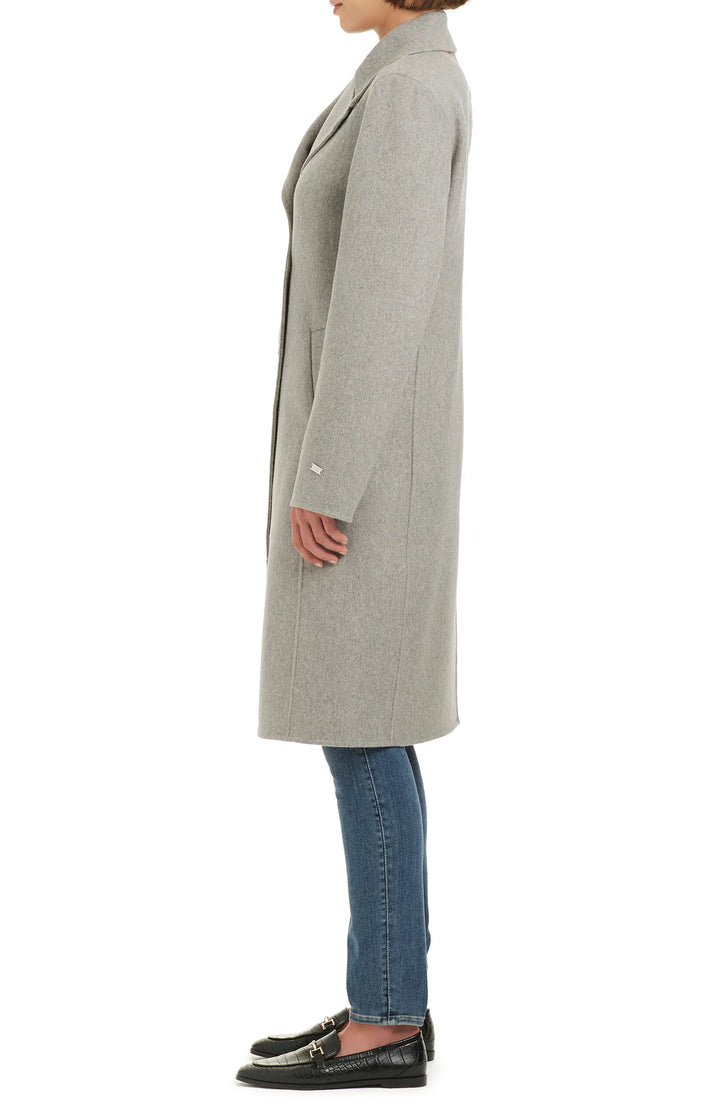 Kyle double face coat featuring open front and clean lines in USA