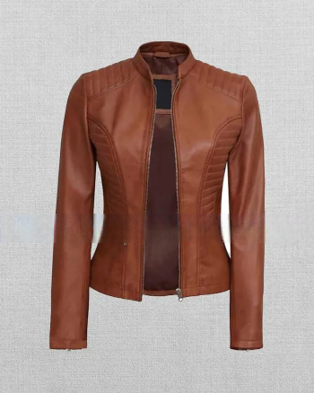Women's Tan Cafe Racer Leather Jacket