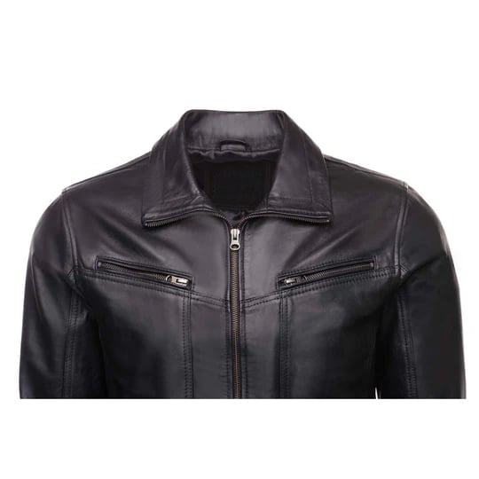 Premium Black Leather Jacket with Collars for Men in American style