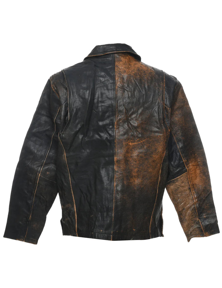 Retro-style brown and black leather jacket for men