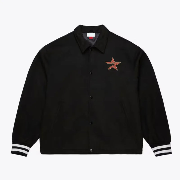 Black jacket with a star emblem on a white background