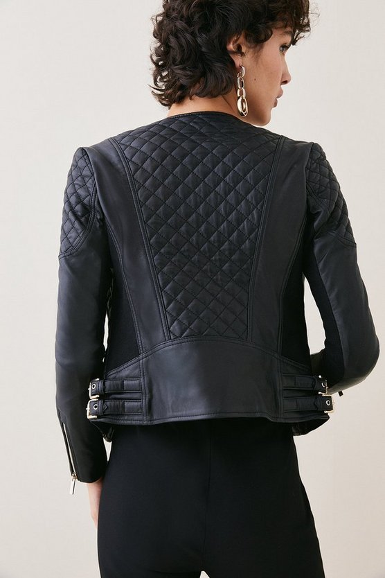 Stylish Leather Quilted Biker Jacket by TJS in American style