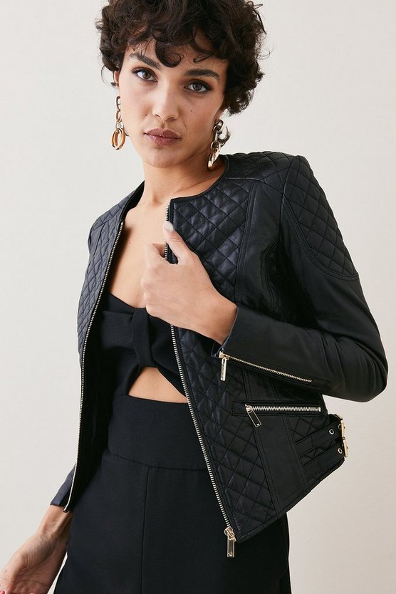 Quilted Leather Biker Jacket by TJS in American style