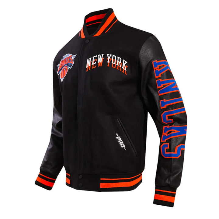 Sleeve View NFL NY Knicks Chest Layered Classic Rib Varsity Jacket