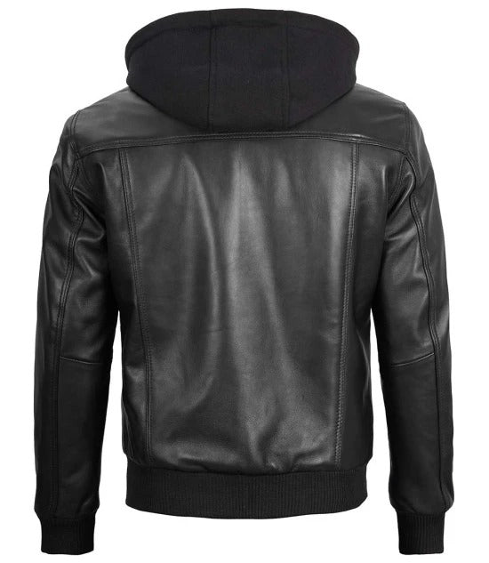 Classic black hooded bomber jacket for men in American market