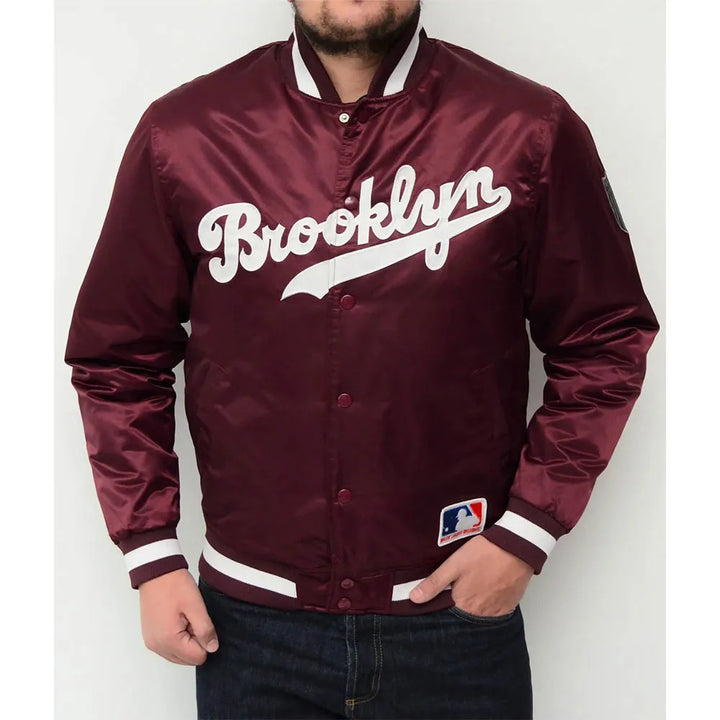 front vide brooklyn dodgers maroon satin jacket