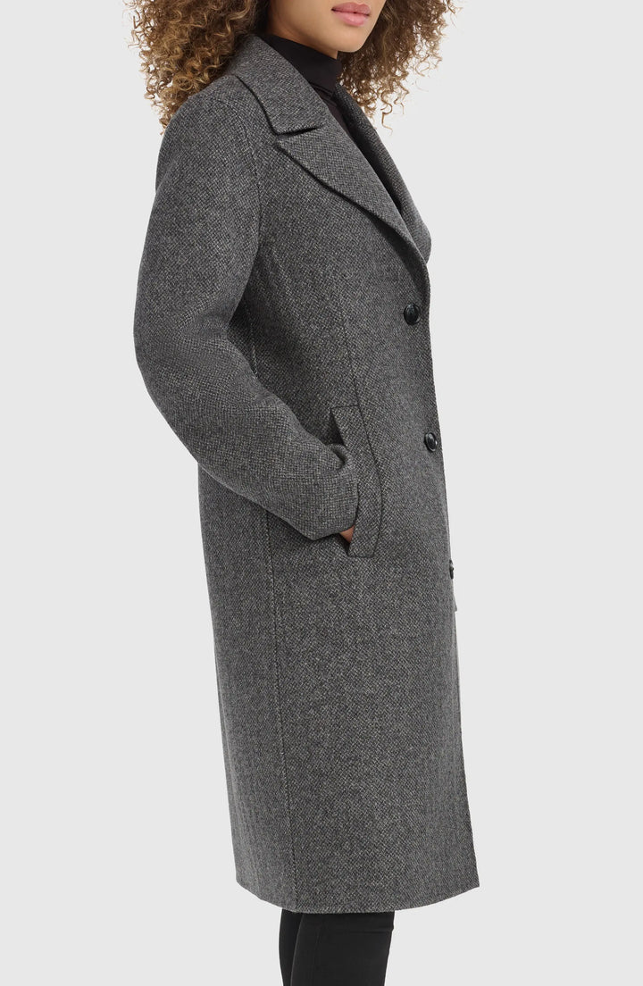 Elegant textured wool blend overcoat with tailored fit in USA