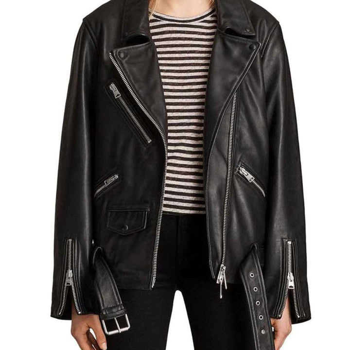 Chic black leather jacket worn by Camille Razat in Emily in Paris in United state market