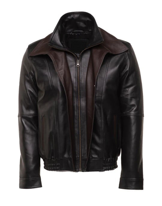 Stylish Aviator Leather Jacket with Spread Collars in Brown and Black in France style