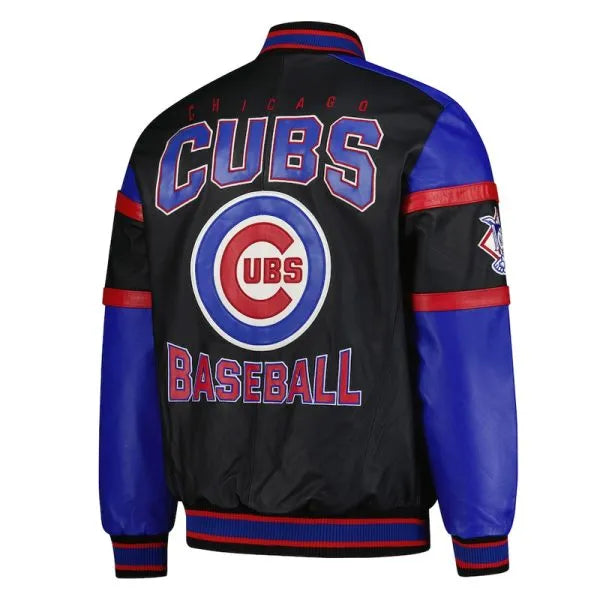 Chicago Cubs real leather jacket with zip and snap buttons

