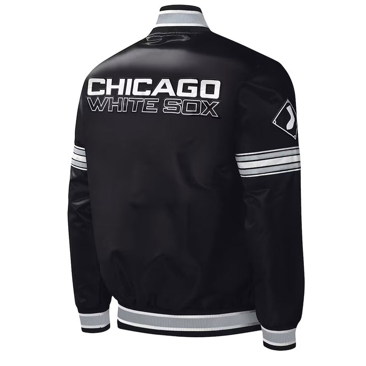 Black Chicago White Sox midfield satin jacket back view in American style