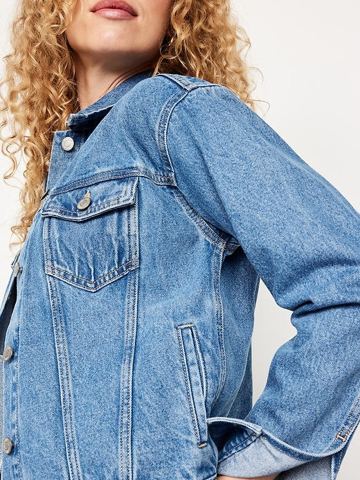 Blue denim jacket with traditional button closure in USA