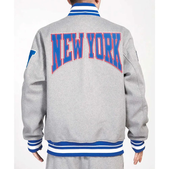 NY Giants Crest Emblem Gray Varsity Wool Jacket in American Style