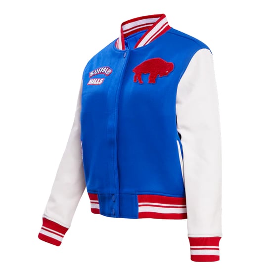 Retro varsity jacket for women showcasing Buffalo Bills heritage
