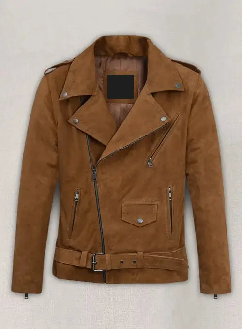 Caramel Brown Suede Leather Biker Jacket in USA