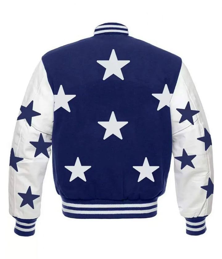 Dallas Cowboys letterman jacket with leather sleeves

