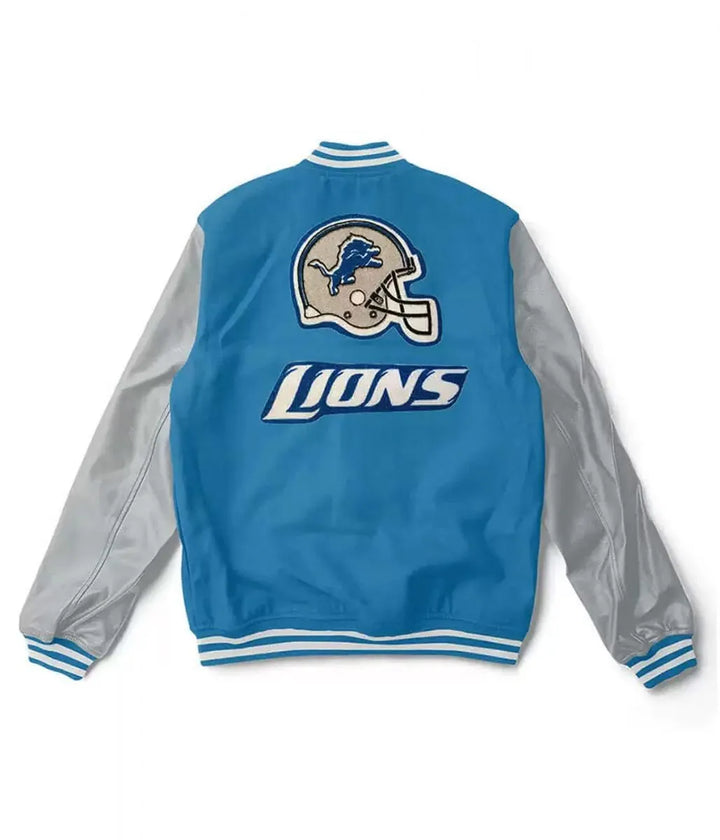 Men's Detroit Lions varsity jacket made of premium wool in USA