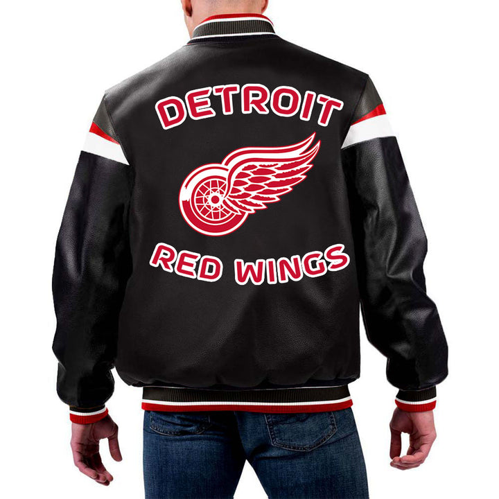 NHL Black Leather Jacket Featuring Detroit Red Wings by TJS in USA