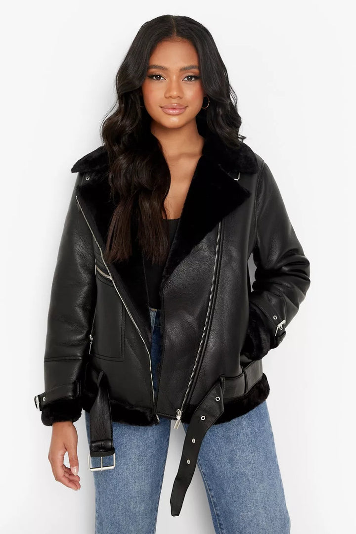 TJS petite aviator jacket with leather lining in UK style