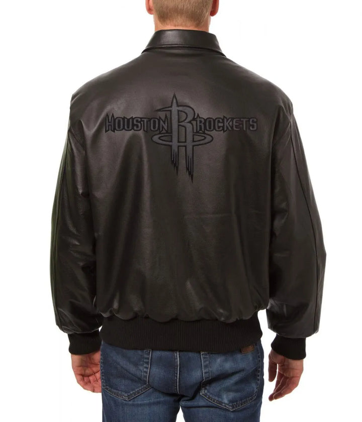 Leather Jacket Rockets Shop Shirt Collar Black Bomber Houston Rockets Leather Jacket – The ...