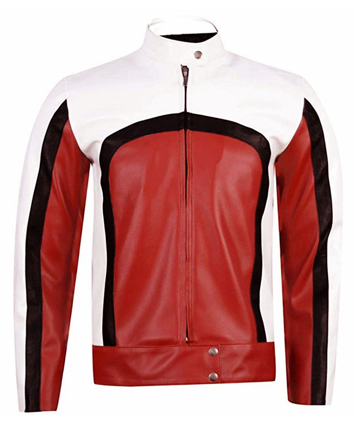 Freddie Mercury red and white leather jacket with buckles in USA