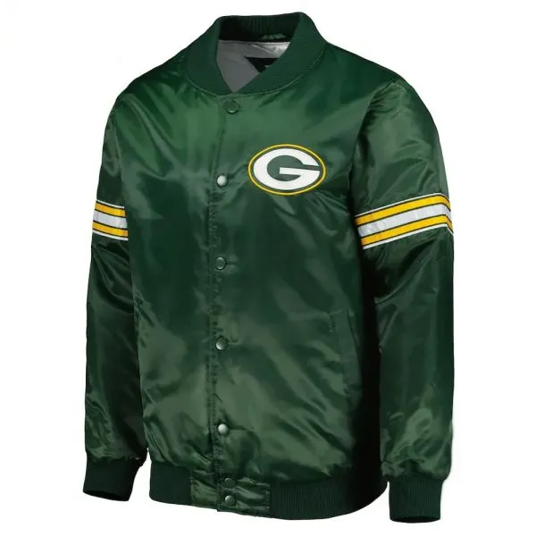 Shop Premium Green Bay Packers Striped Green Satin Jacket