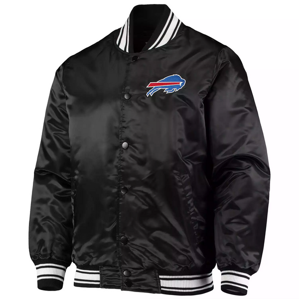 Shop Men's Black Buffalo Bills Locker Room Satin Varsity Full-Snap Jacket