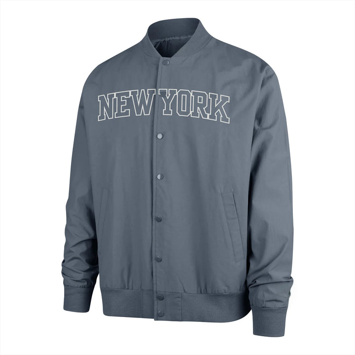 Front view NBA New York Knicks Basalt Trademark Twill Bomber Jacket