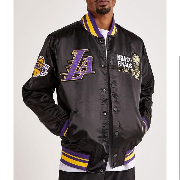 Shop LA Lakers 17X Champions Black Varsity Satin Jacket
