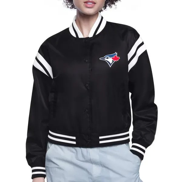Toronto Blue Jays Printed Logo Varsity Satin Jacket in USA