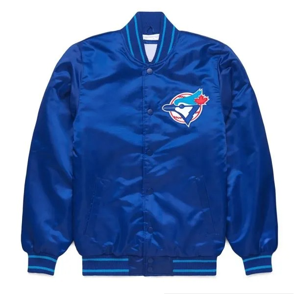 Blue jacket with a logo on a white background
