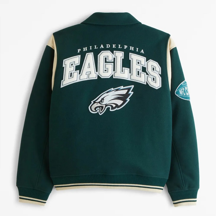 Green varsity wool jacket inspired by the Eagles in American Style
