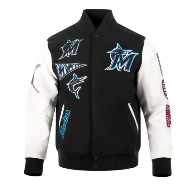 Miami Marlins animal print varsity wool leather jacket in USA