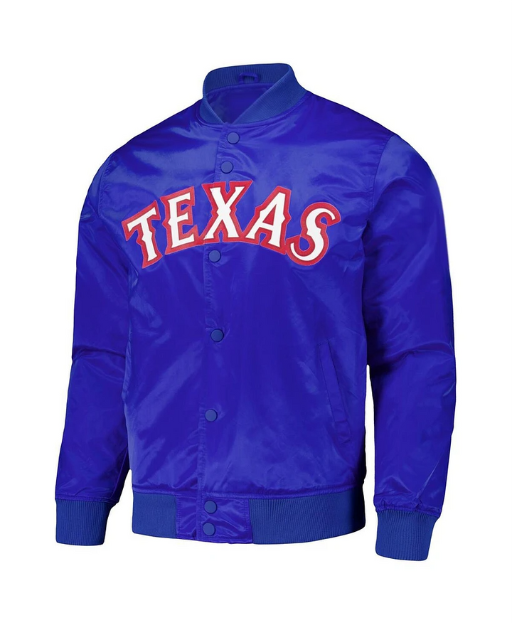 Royal Texas Rangers Wordmark Satin Full-Snap Jacket