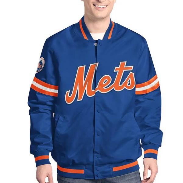 NY Mets Scout Varsity Satin Jacket Royal Blue

